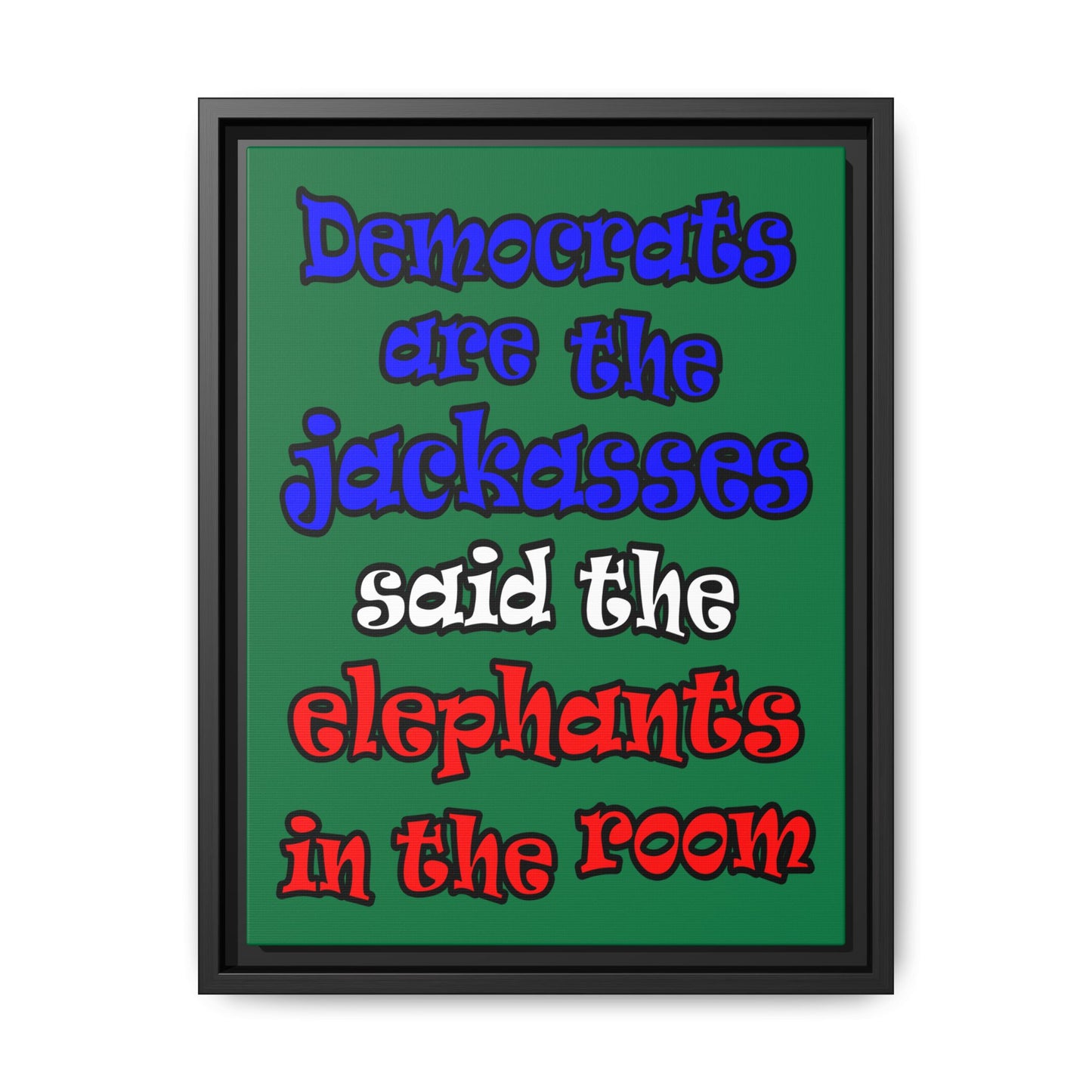 donkeys and elephants - framed canvas art (dark green)