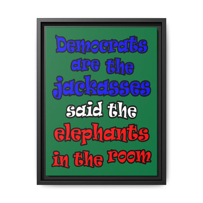 donkeys and elephants - framed canvas art (dark green)