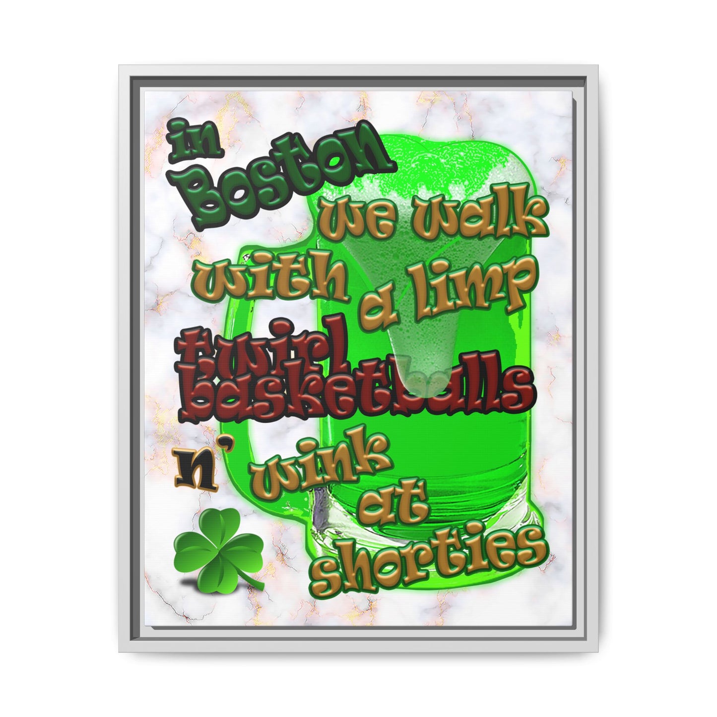 celtics logo - framed canvas art (white marble)