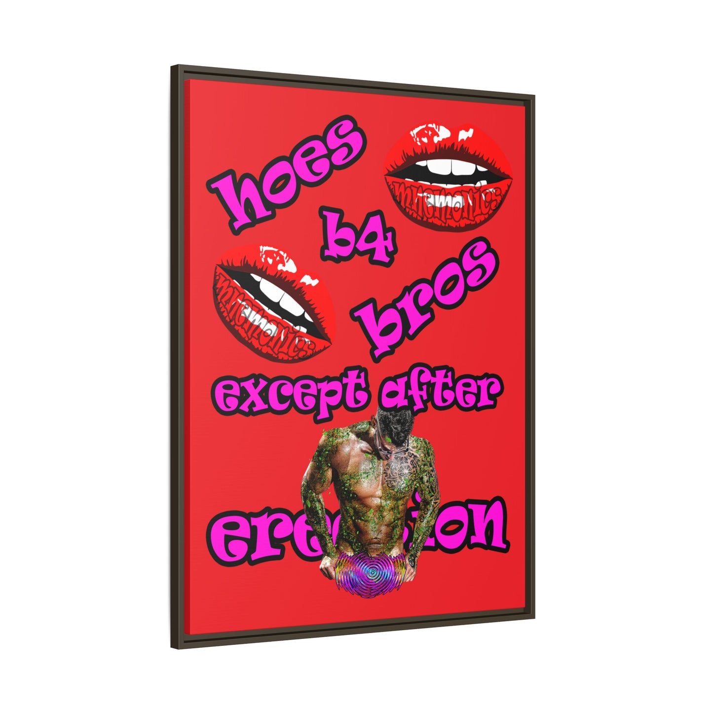 hoes b4 bros - framed canvas art (red)