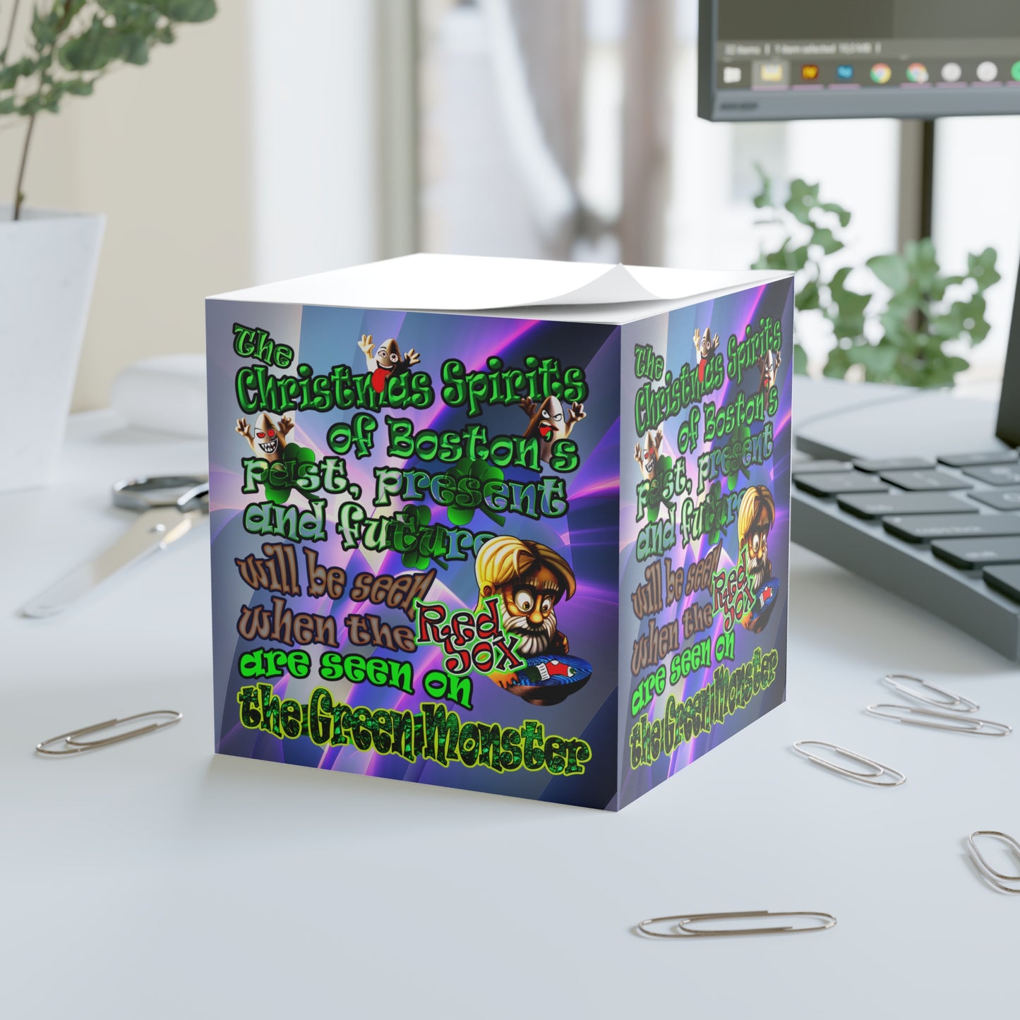 christmas spirits of boston - note cube (grey-pink wave)