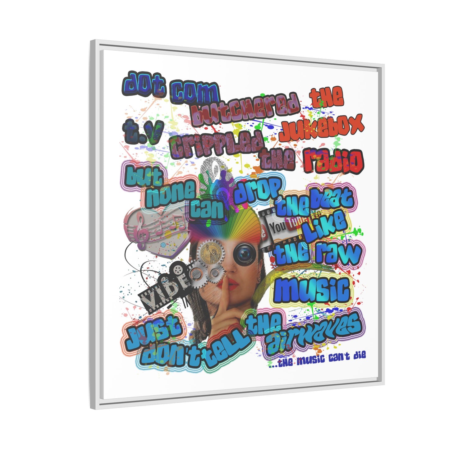 drop the beat - framed canvas art (white)