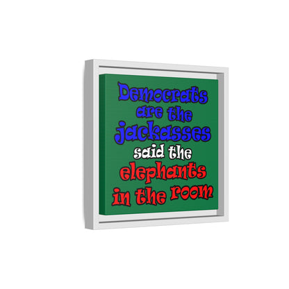 donkeys and elephants - framed canvas art (dark green)