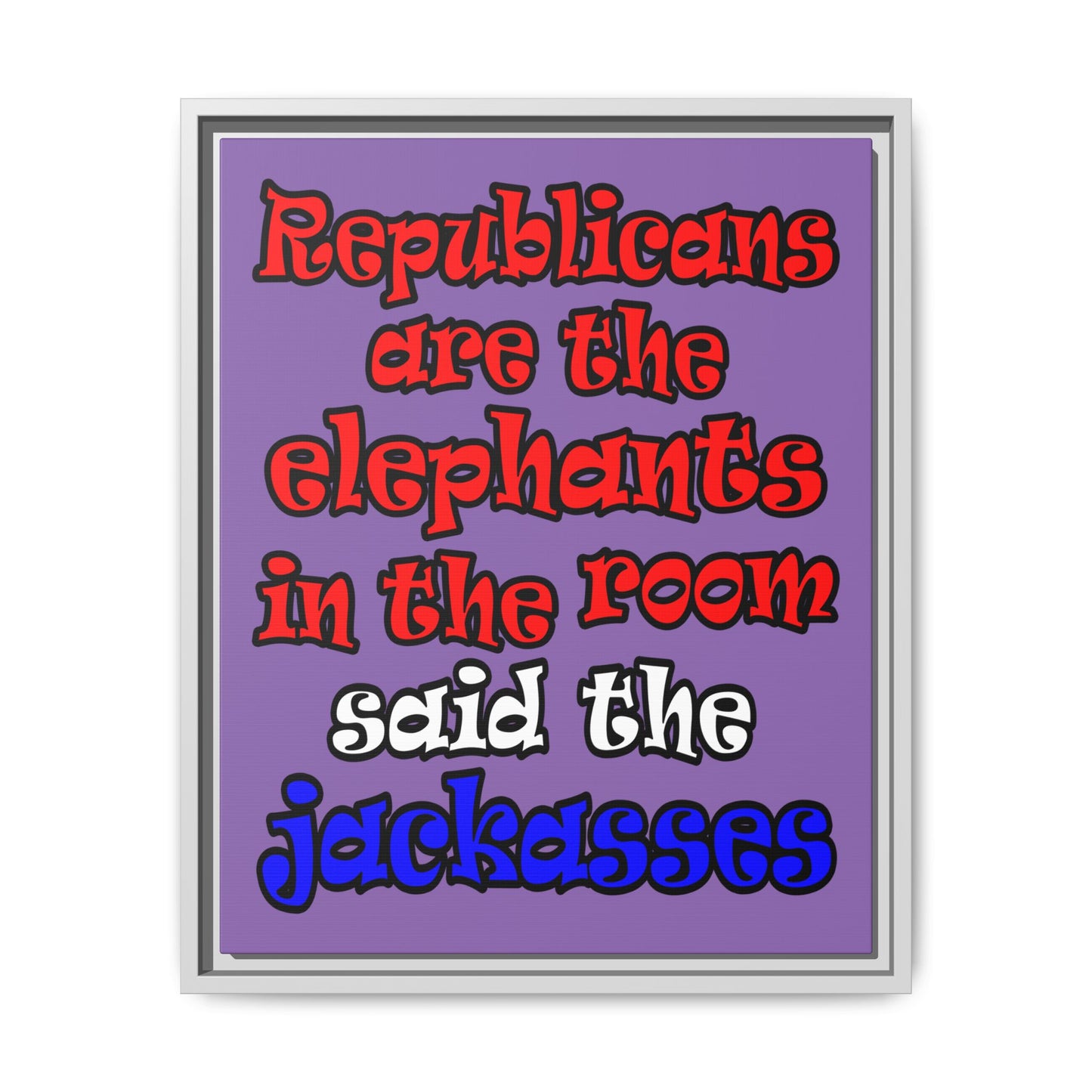 donkeys and elephants - framed canvas art (light purple)