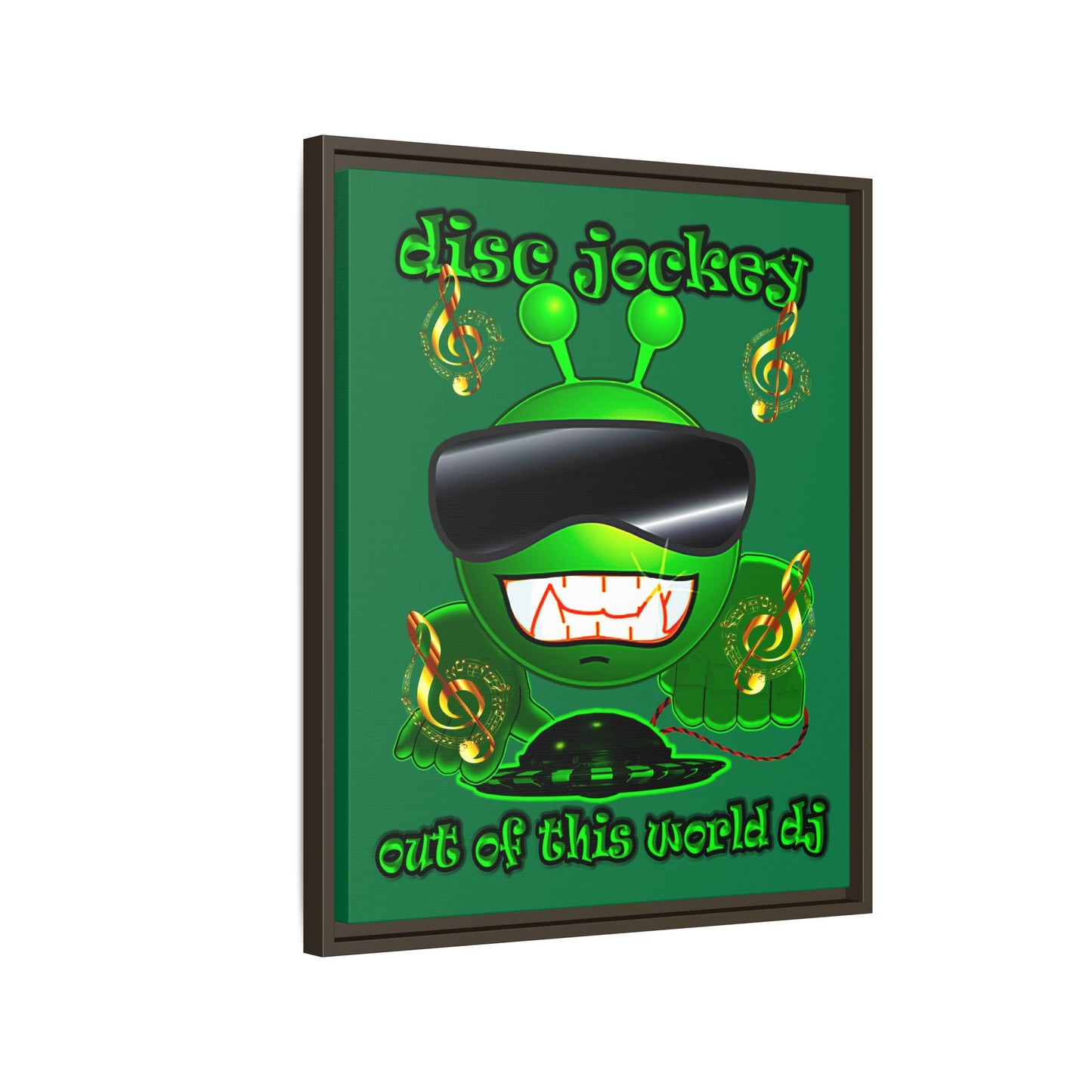 disc jockey - framed canvas art (dark green)