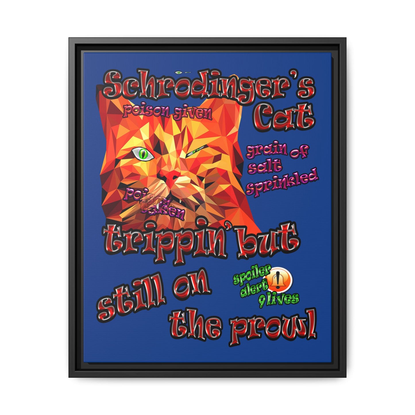 schrodinger's cat - framed canvas art (dark blue)