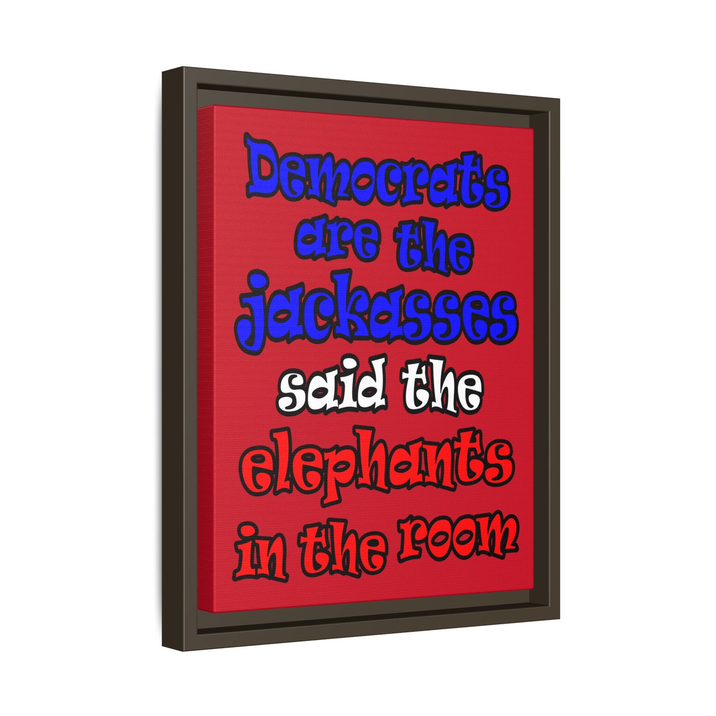 donkeys and elephants - framed canvas art (dark red)
