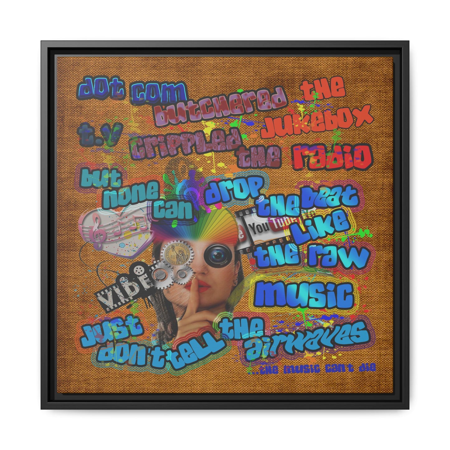 drop the beat - framed canvas art (brown papyrus)