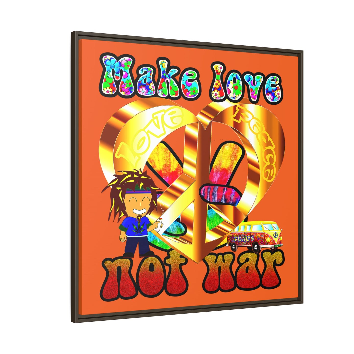 love peace - framed canvas art (orange)