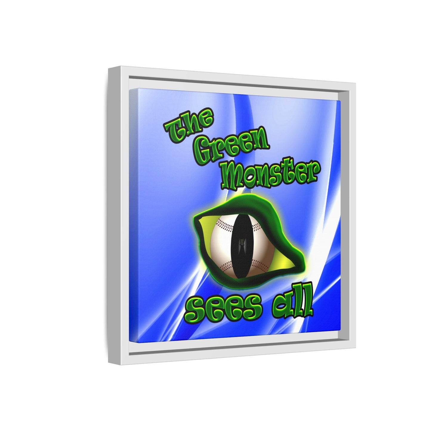 green monster - framed canvas art (blue-white wave)