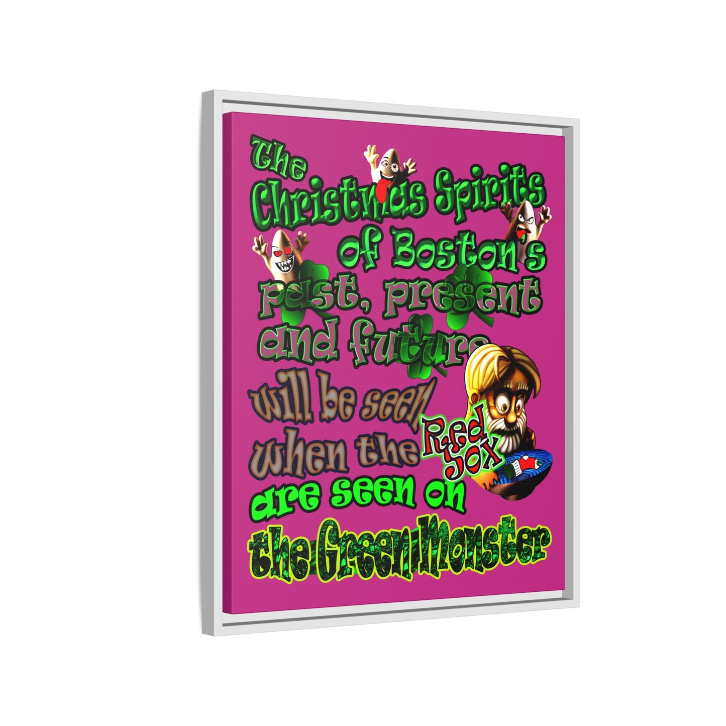 christmas spirits of boston - framed canvas art (pink)
