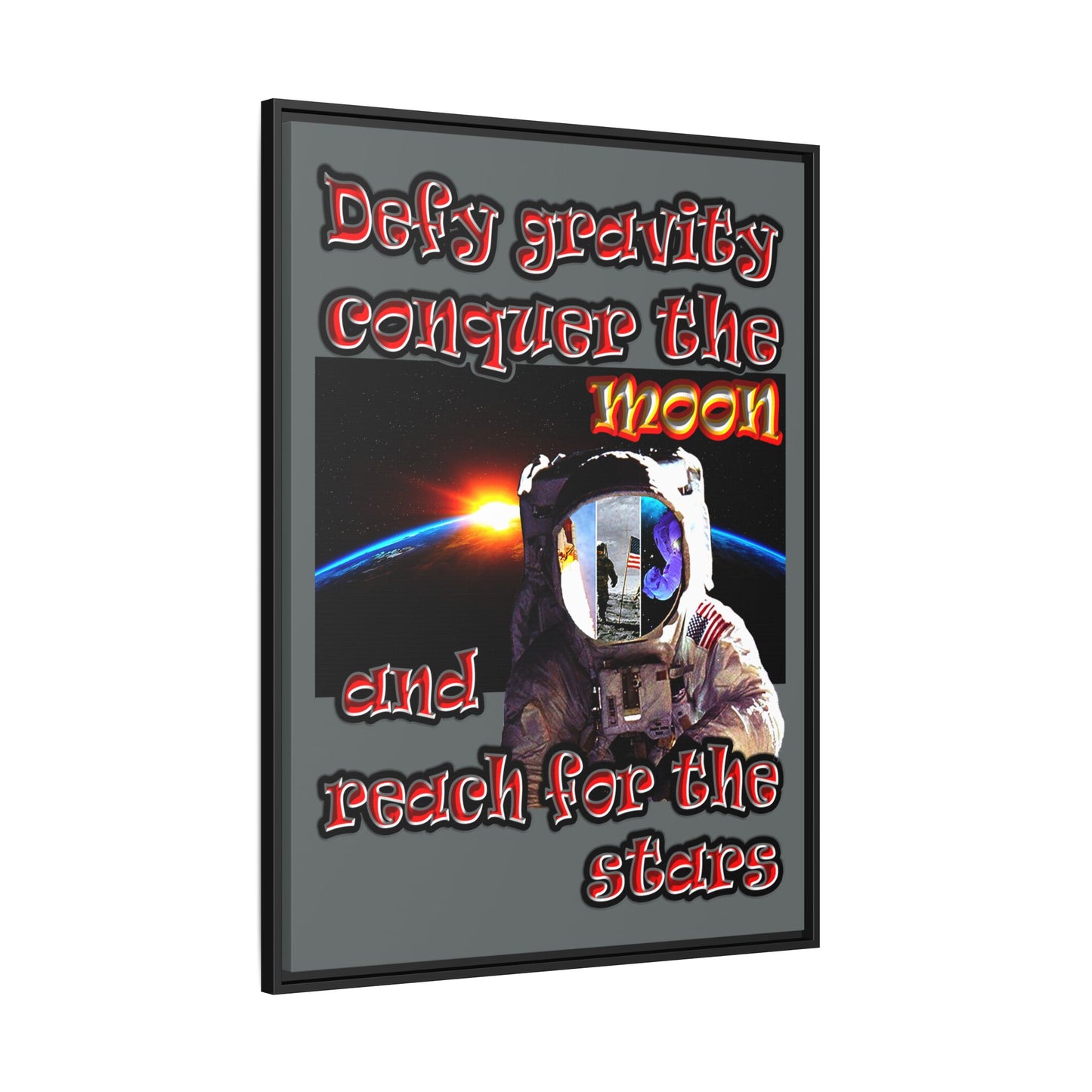 defy conquer reach - framed canvas art (dark grey)