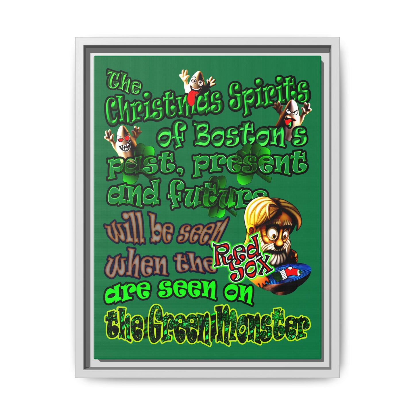 christmas spirits of boston - framed canvas art (dark green)