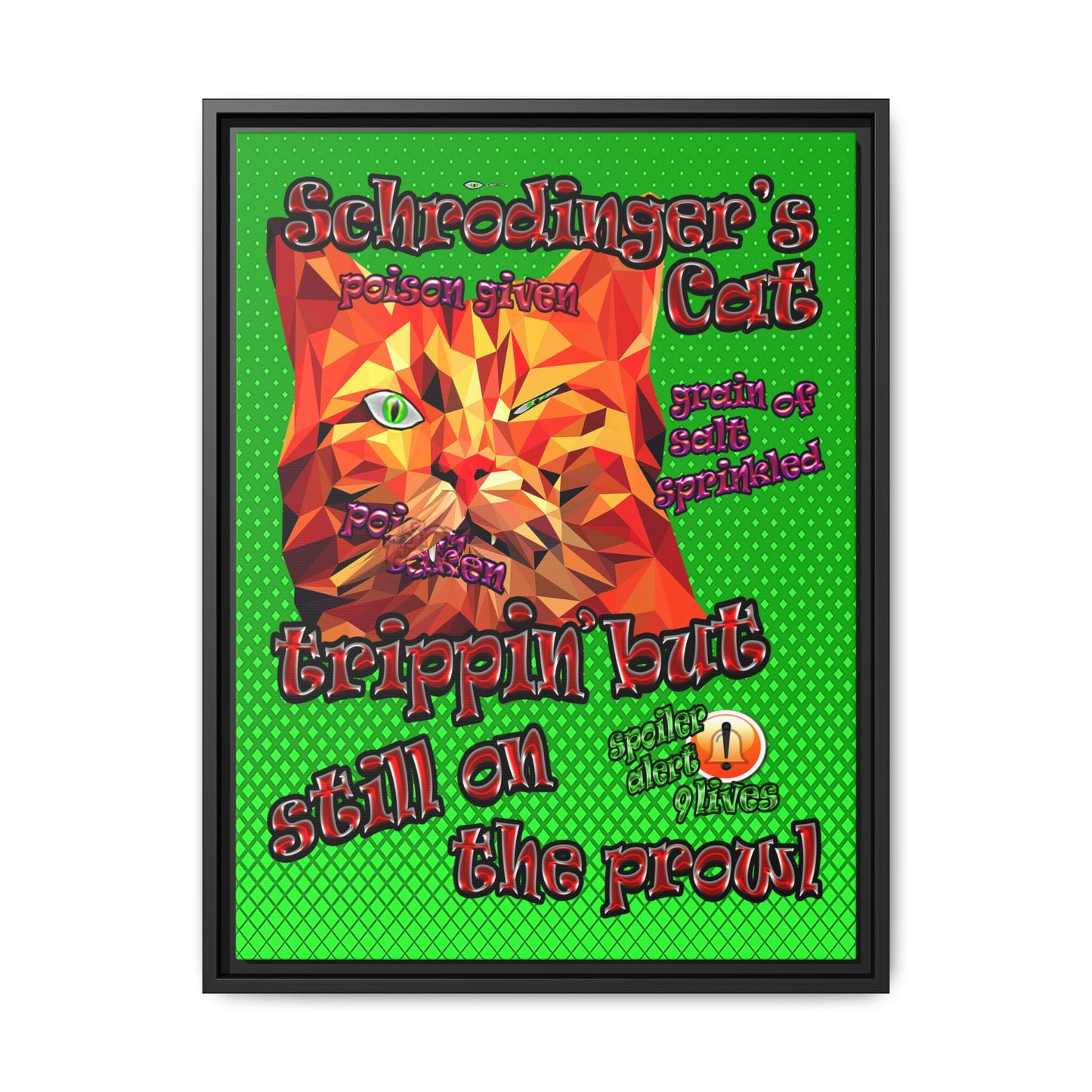 schrodinger's cat - framed canvas art (logo green)