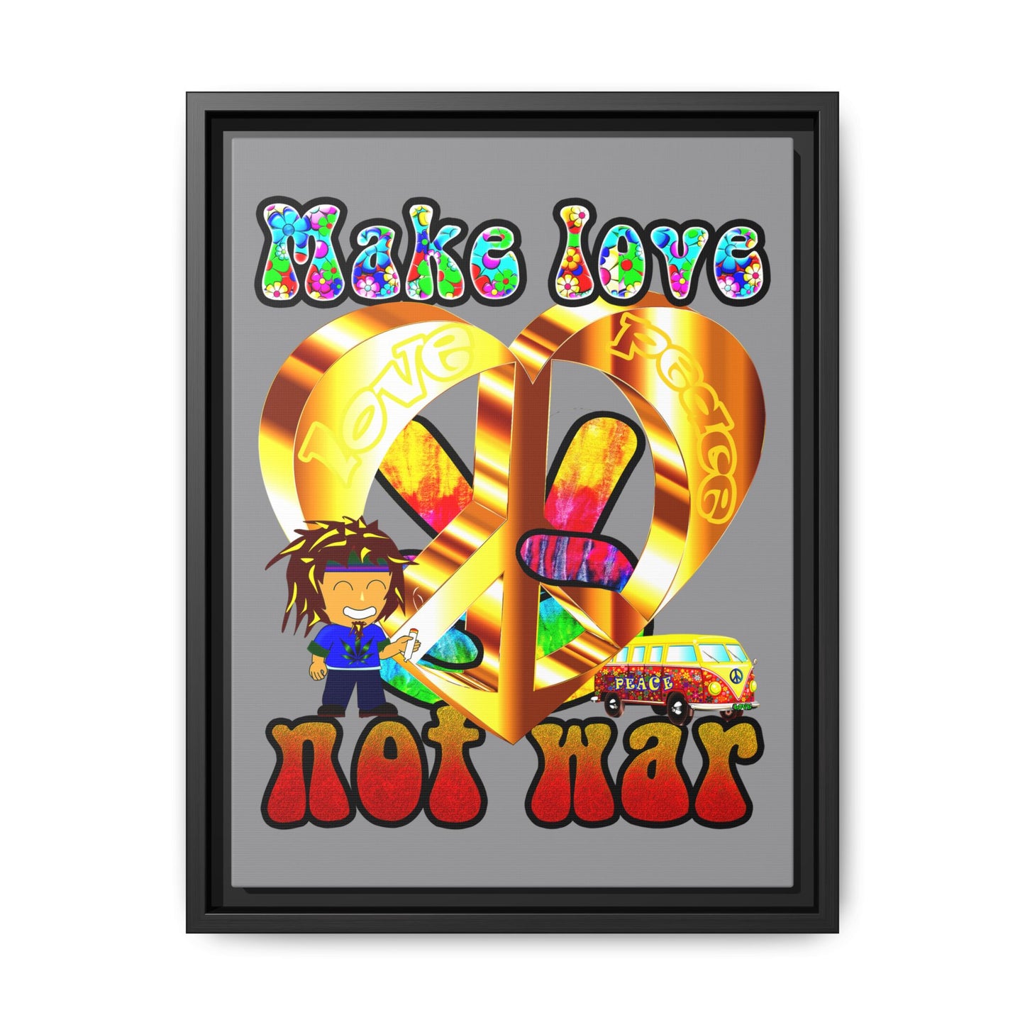 love peace - framed canvas art (grey)