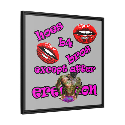 hoes b4 bros - framed canvas art (light grey)