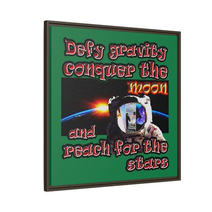 defy conquer reach - framed canvas art (dark green)