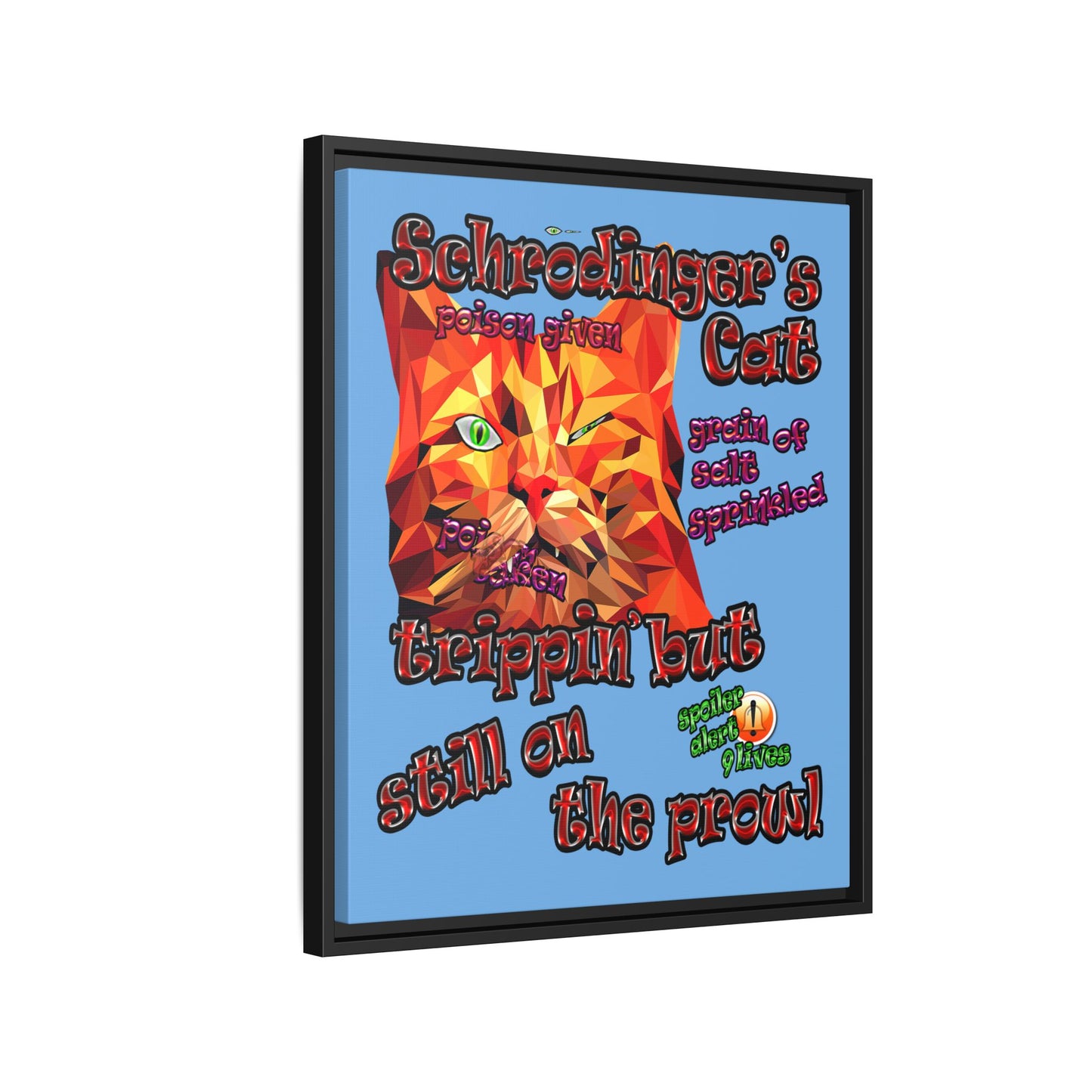 schrodinger's cat - framed canvas art (light blue)