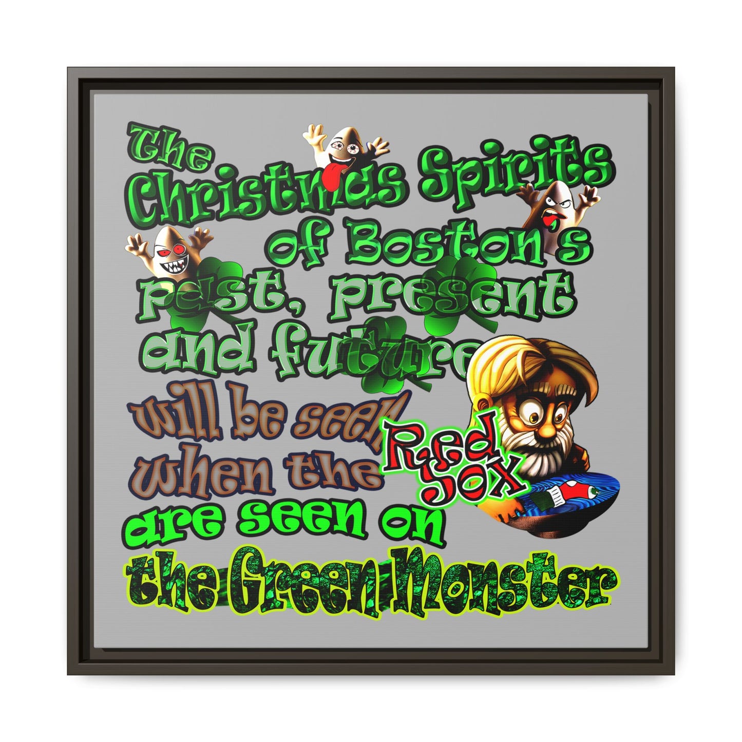 christmas spirits of boston - framed canvas art (light grey)