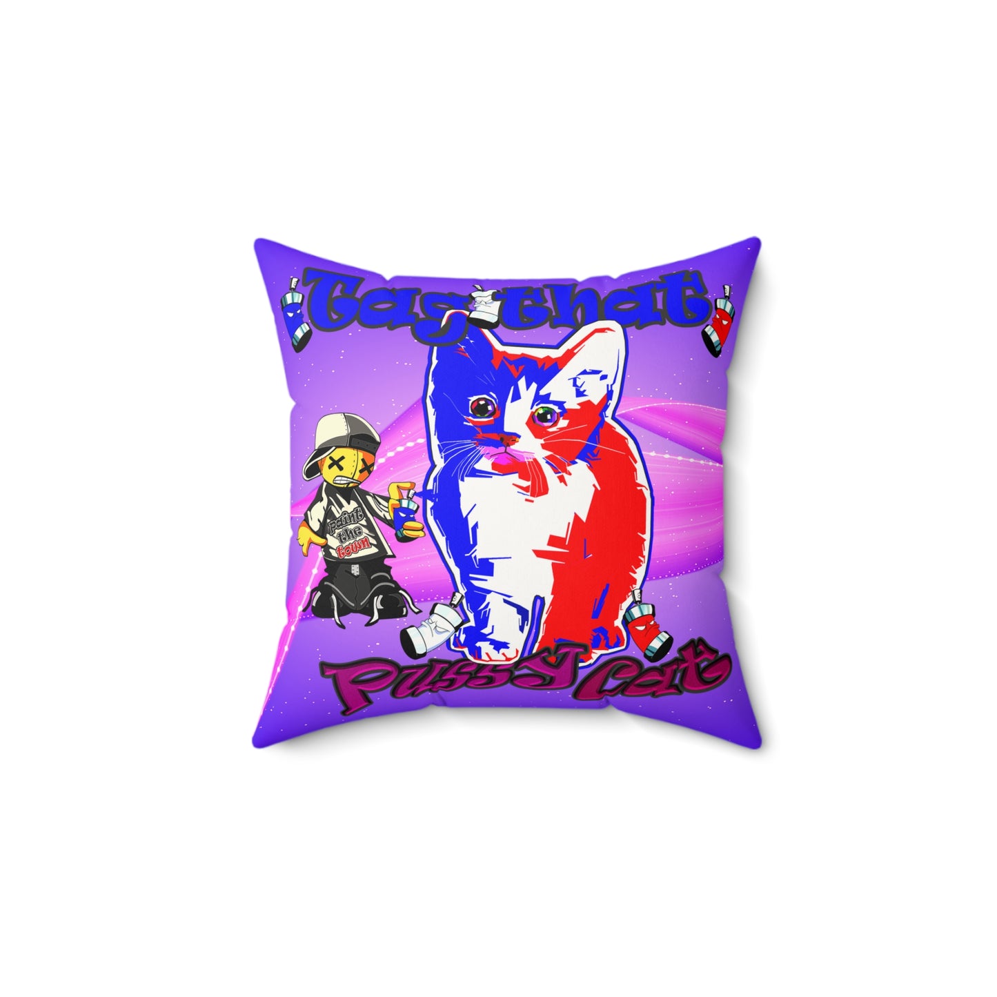 tag that - Faux Suede Square Pillow - (purple-pink wave)