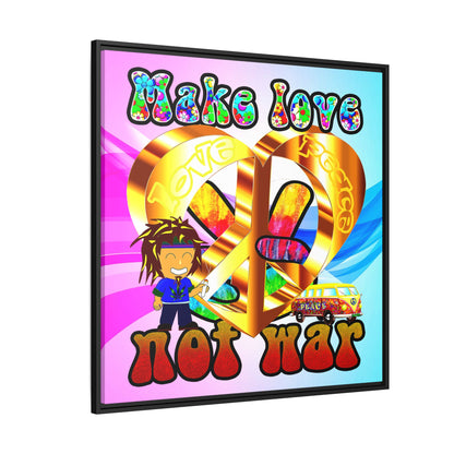 love peace - framed canvas art (light blue-pink wave)