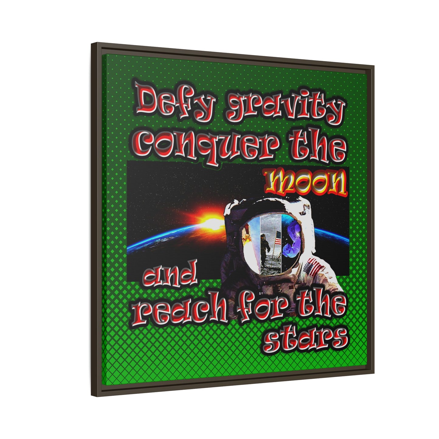 defy conquer reach - framed canvas art (logo green)