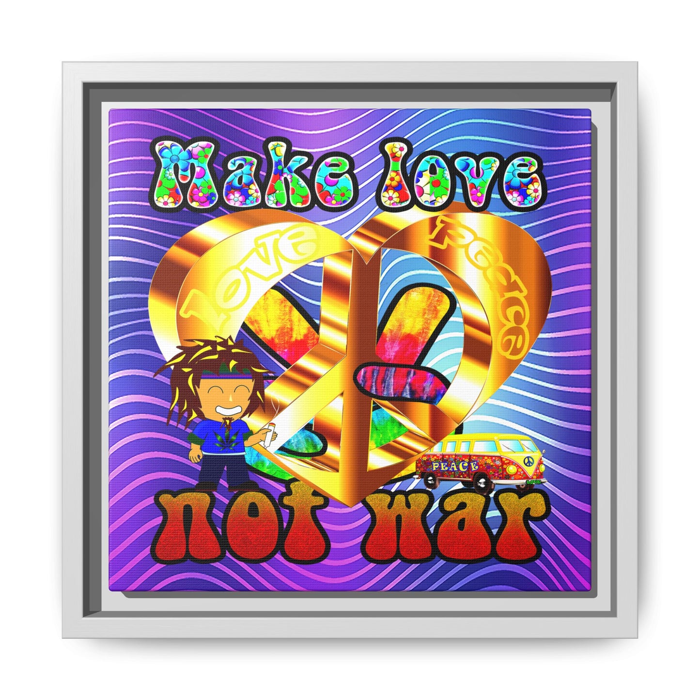 love peace - framed canvas art (purple wave)