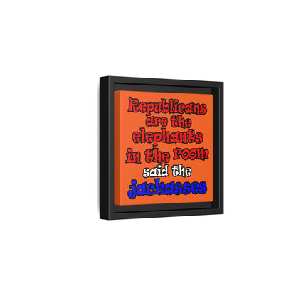donkeys and elephants - framed canvas art (orange)