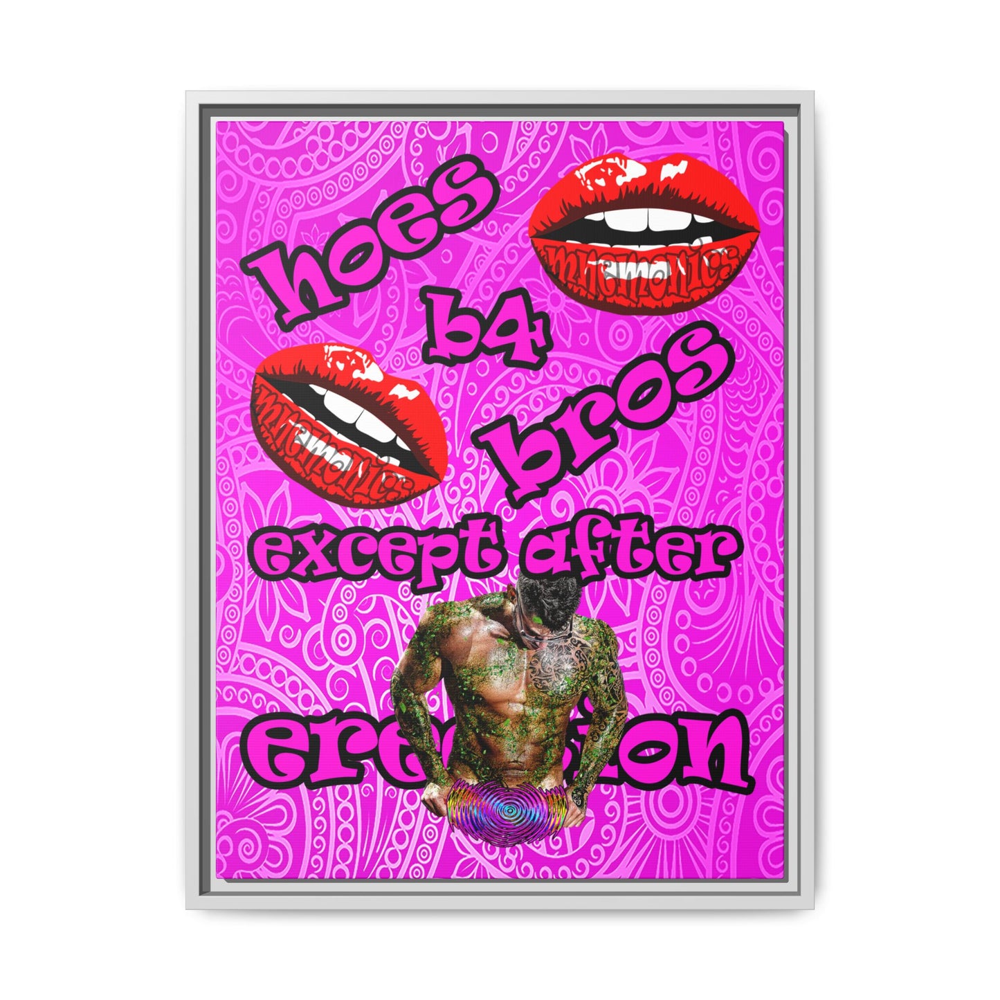 hoes b4 bros - framed canvas art (pink swirl)