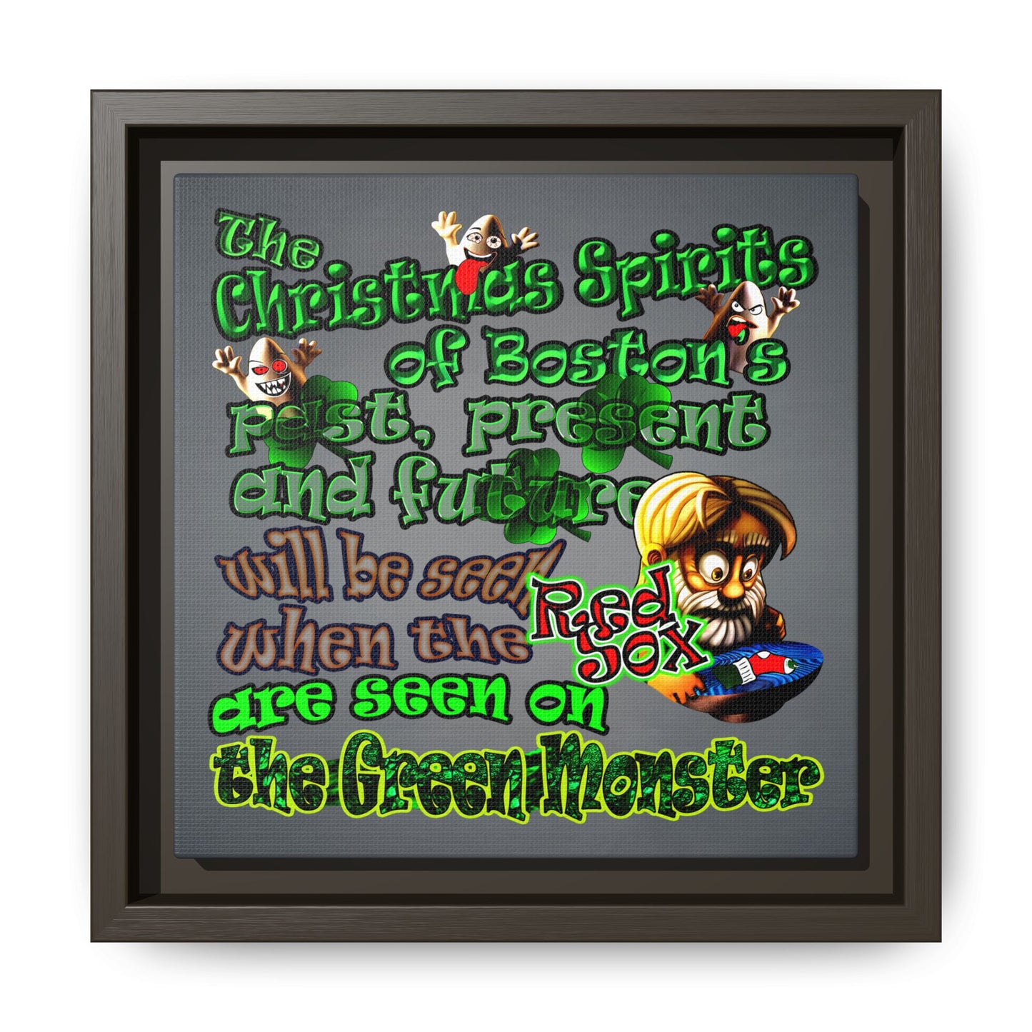 christmas spirits of boston - framed canvas art (grey-light grey)