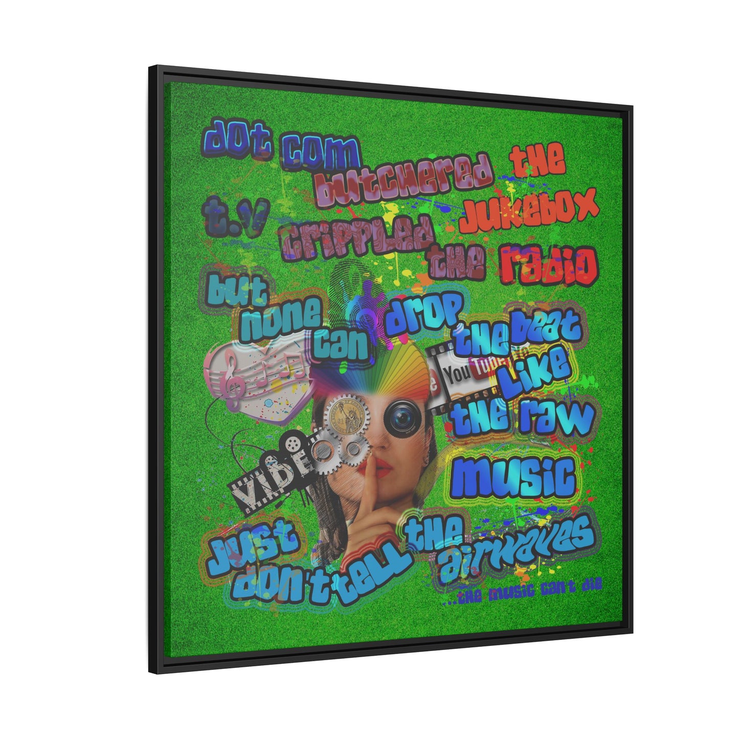 drop the beat - framed canvas art (green turf)