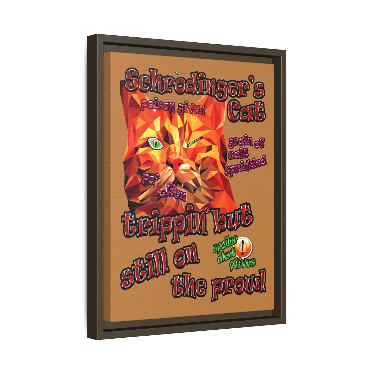 schrodinger's cat - framed canvas art (light brown)