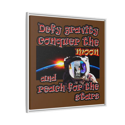 defy conquer reach - framed canvas art (brown)