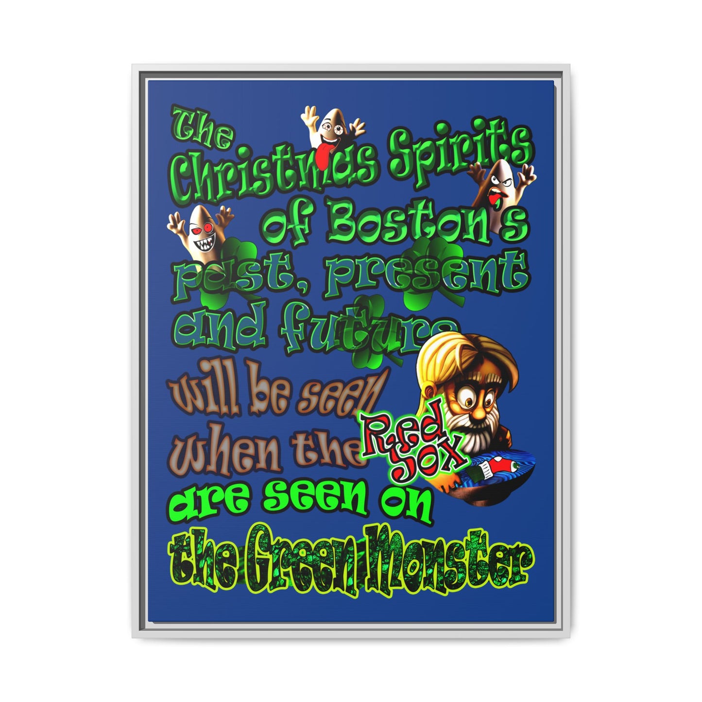 christmas spirits of boston - framed canvas art (dark blue)