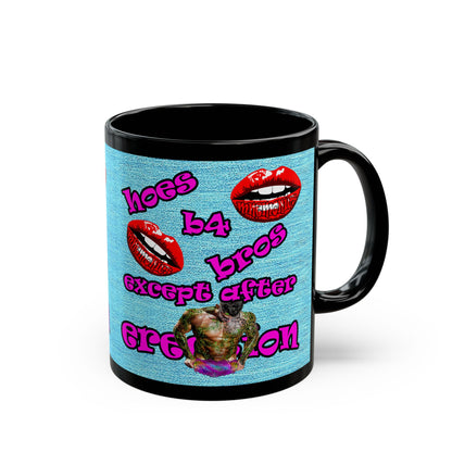 hoes b4 bros - Black Mug (faded blue)