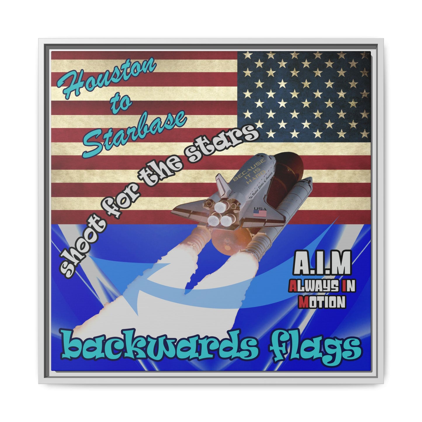 shoot for the stars - framed canvas art (blue-white wave)