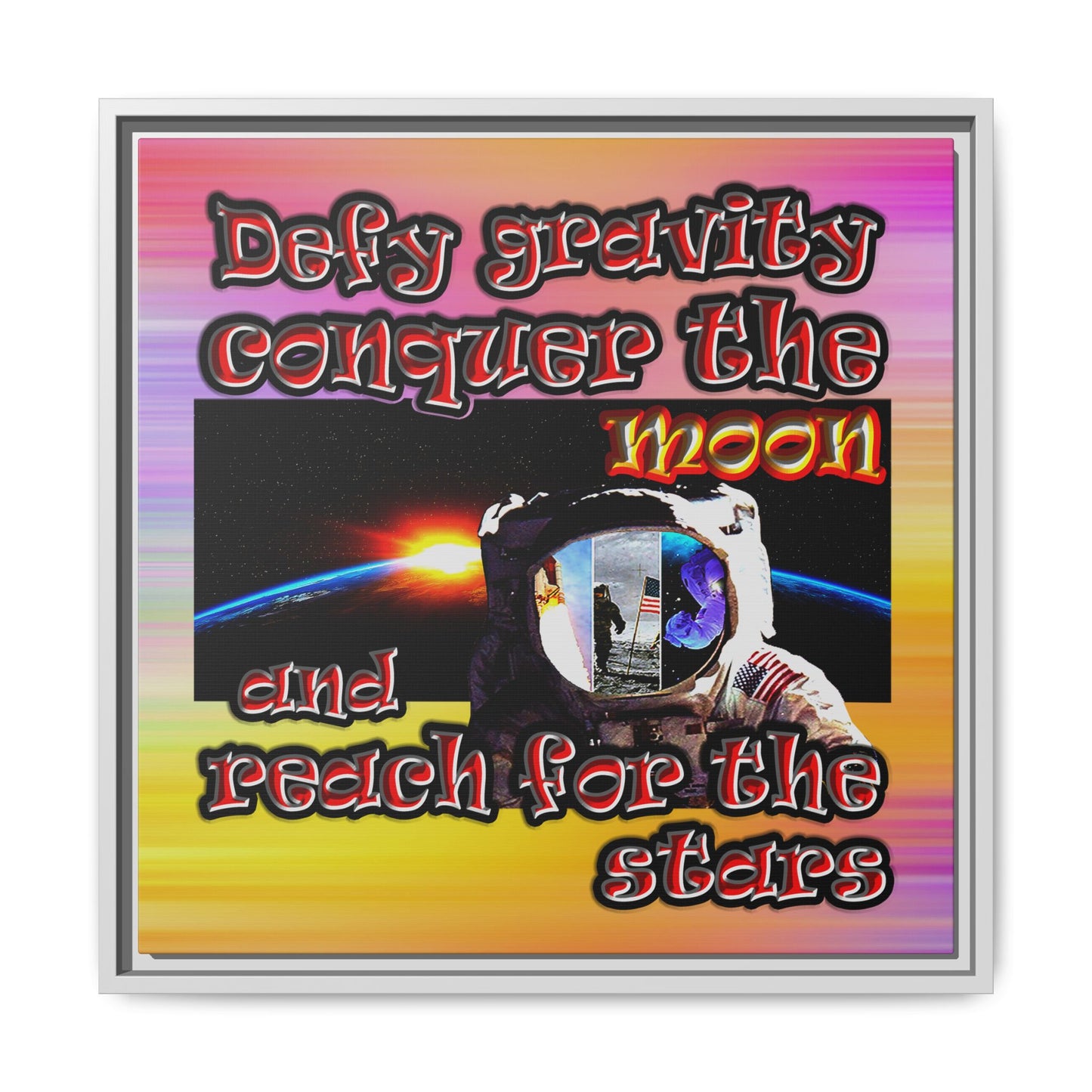defy conquer reach - framed canvas art (color blur)