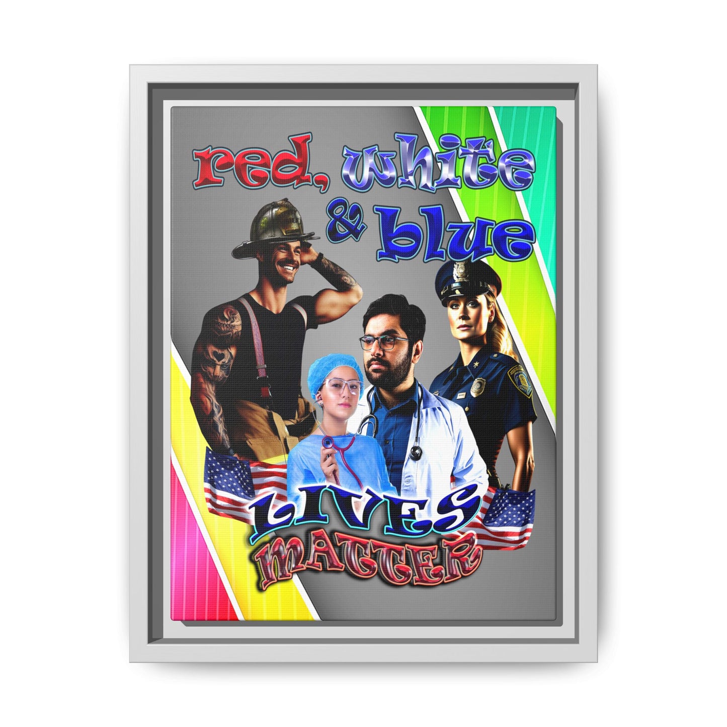 rw&b lives matter - framed canvas art (rainbow split)