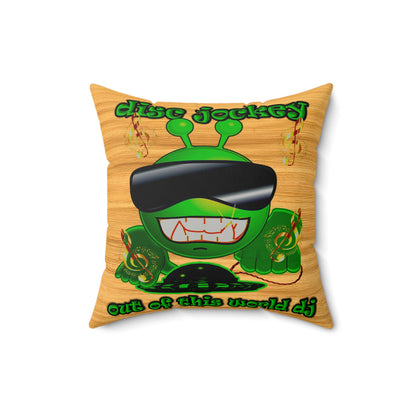 disc jockey - Faux Suede Square Pillow - (butterscotch wood finish)