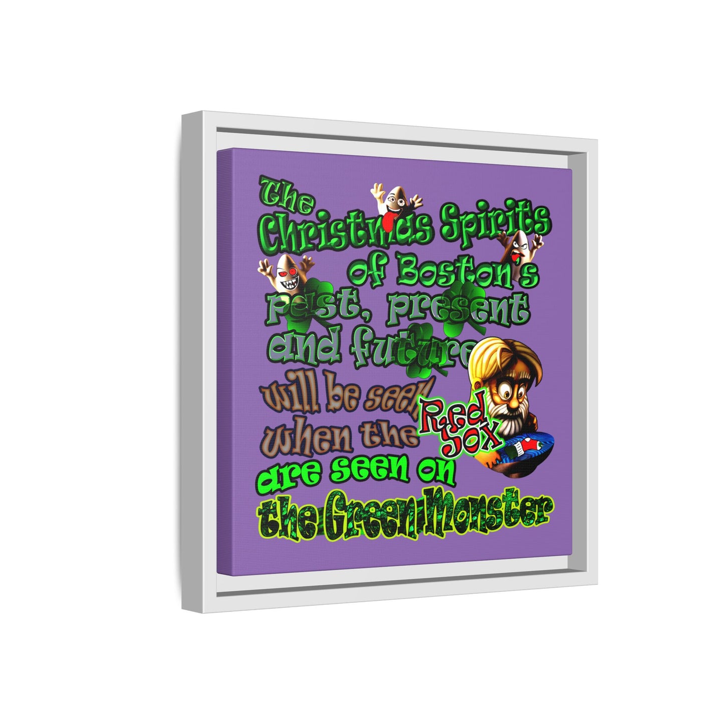 christmas spirits of boston - framed canvas art (light purple)