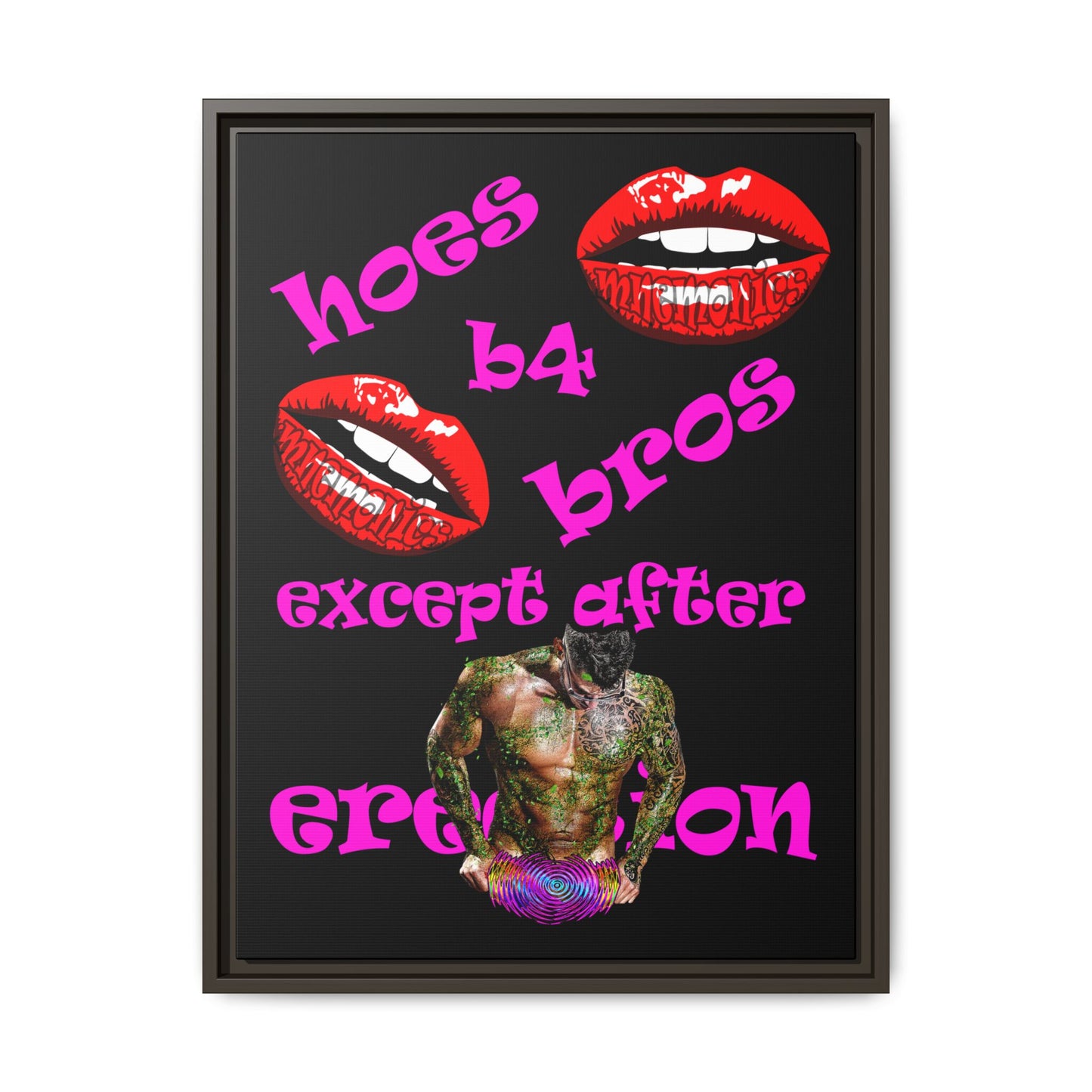 hoes b4 bros - framed canvas art (black)