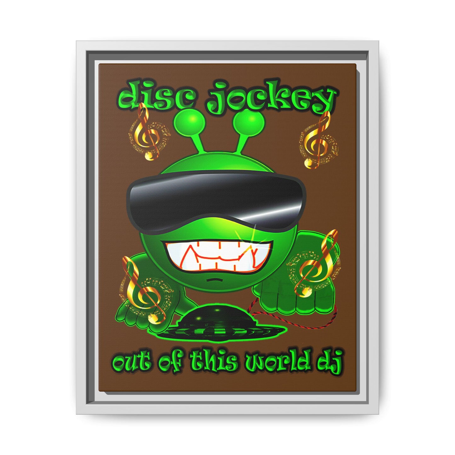 disc jockey - framed canvas art (brown)