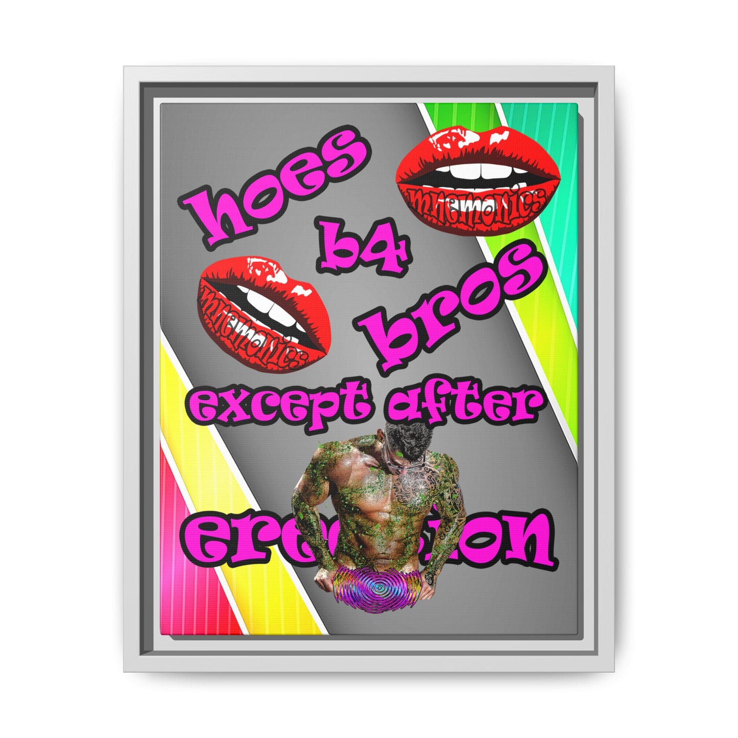 hoes b4 bros - framed canvas art (rainbow split)