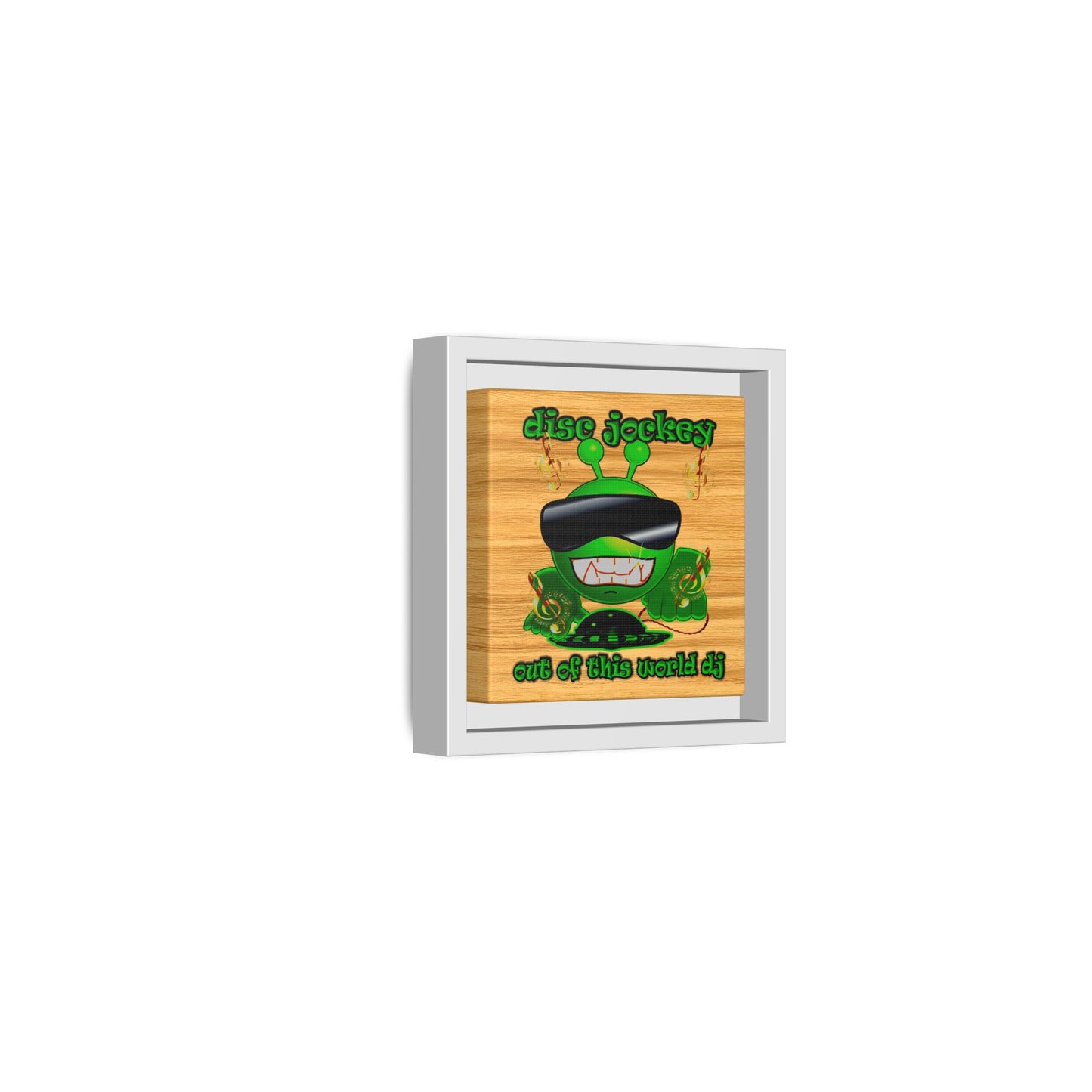 disc jockey - framed canvas art (butterscotch wood finish)