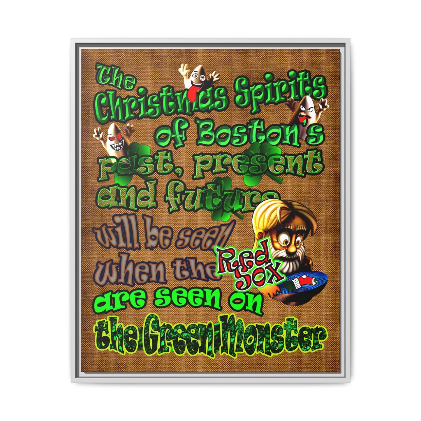 christmas spirits of boston - framed canvas art (brown papyrus)