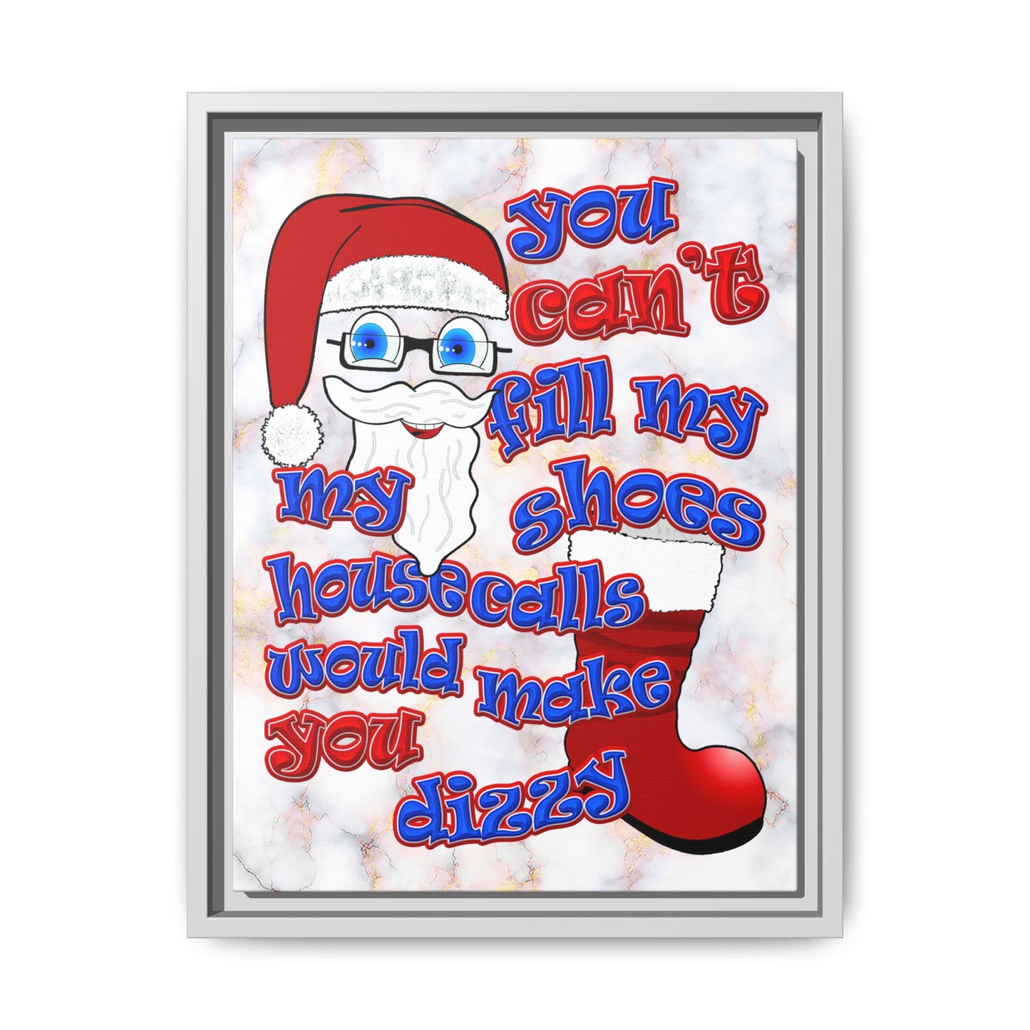 santa's shoes - framed canvas art (white marble)