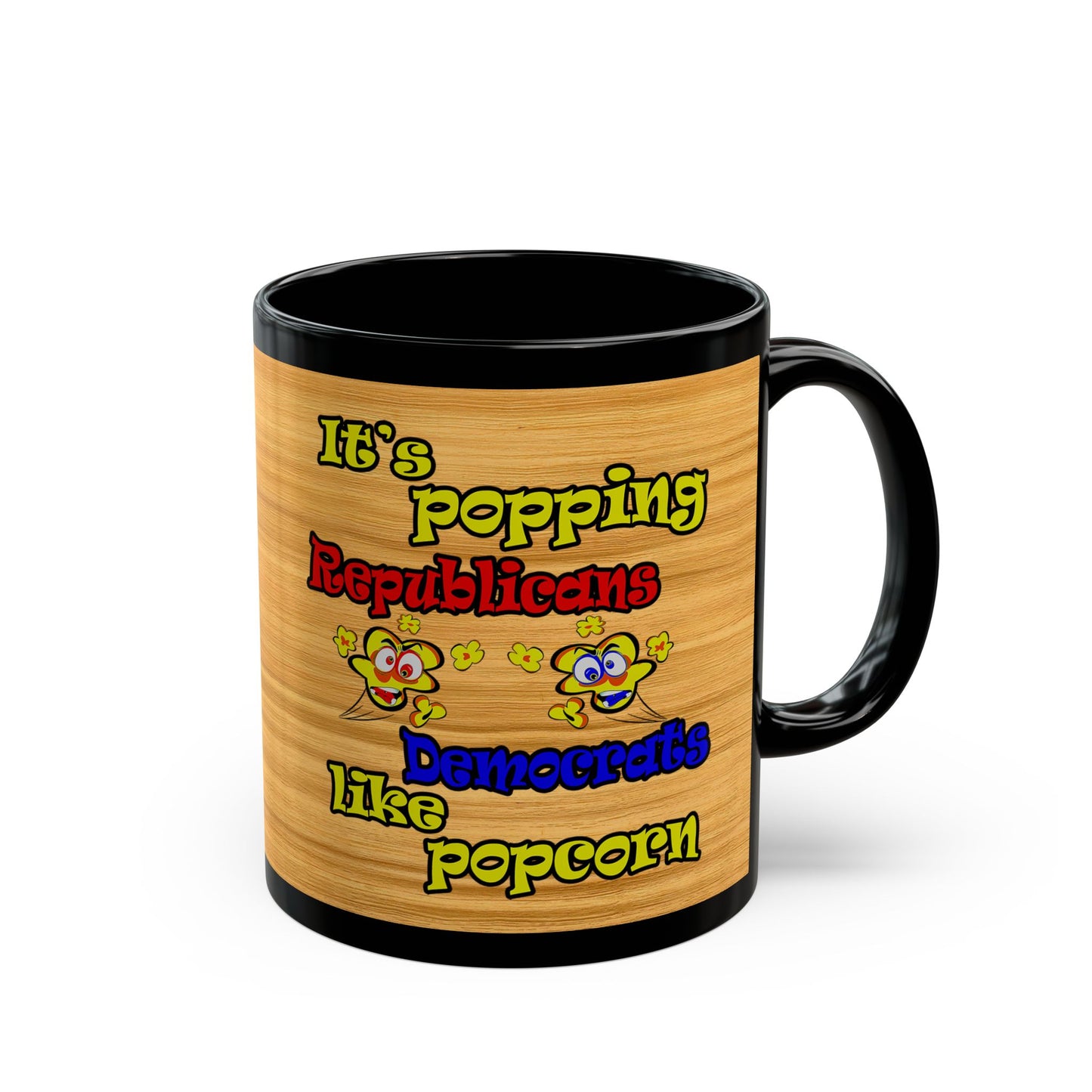 popping like popcorn - Black Mug (butterscotch wood finish)