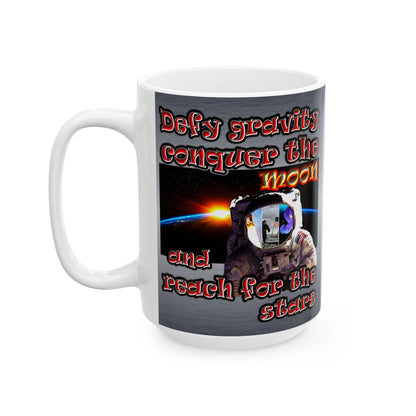 defy conquer reach - White Mug (brushed nickel)