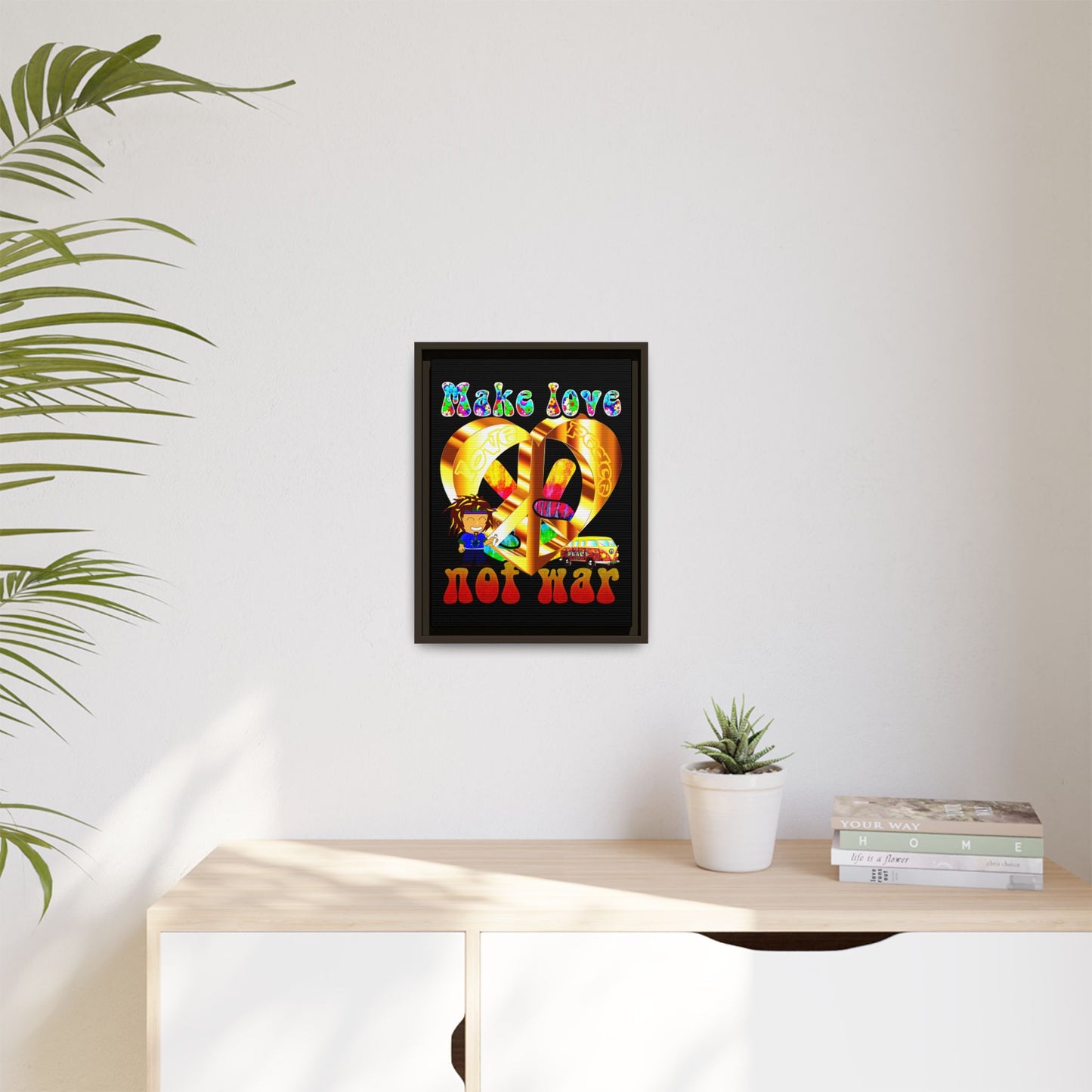 love peace - framed canvas art (black)