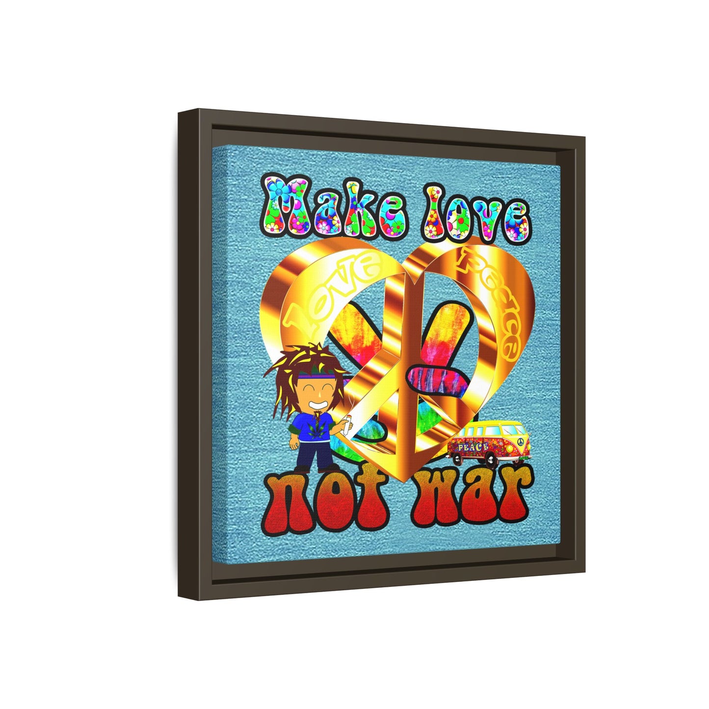love peace - framed canvas art (faded blue)